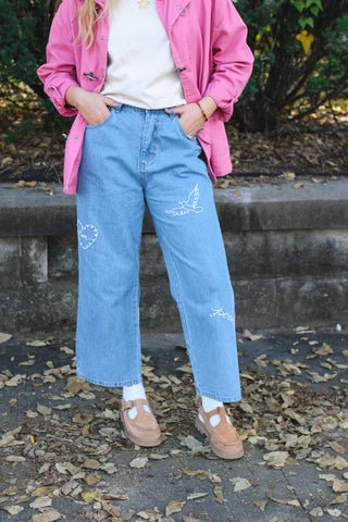 Kenna Embroidered Wide Leg Jeans