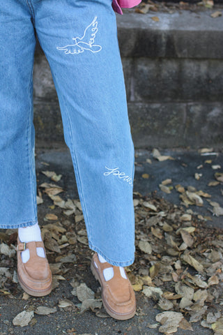 Kenna Embroidered Wide Leg Jeans