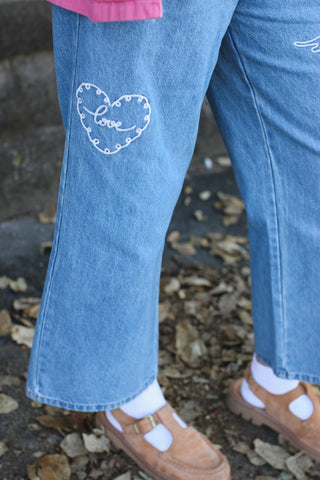 Kenna Embroidered Wide Leg Jeans