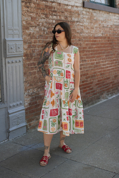 Daisy Fruit Stamp Midi Dress