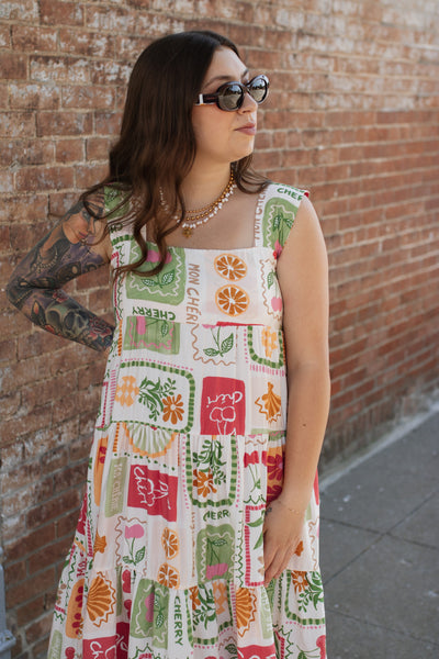 Daisy Fruit Stamp Midi Dress