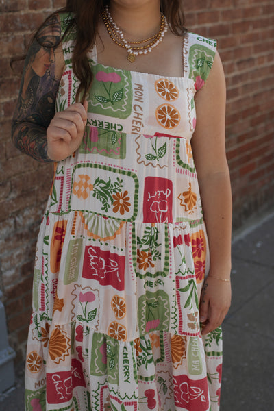 Daisy Fruit Stamp Midi Dress