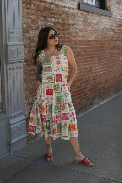 Daisy Fruit Stamp Midi Dress