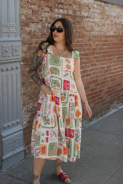 Daisy Fruit Stamp Midi Dress