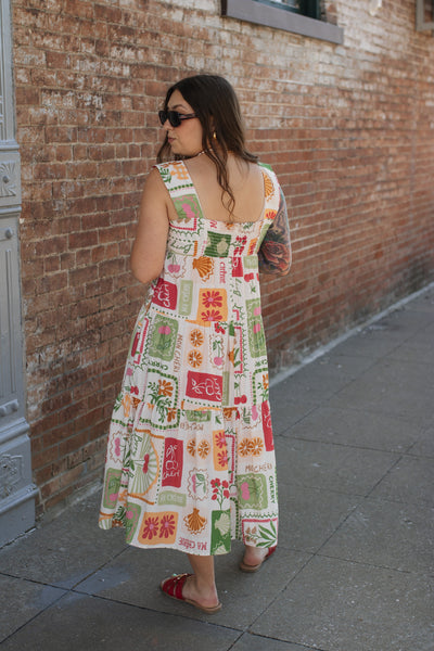 Daisy Fruit Stamp Midi Dress