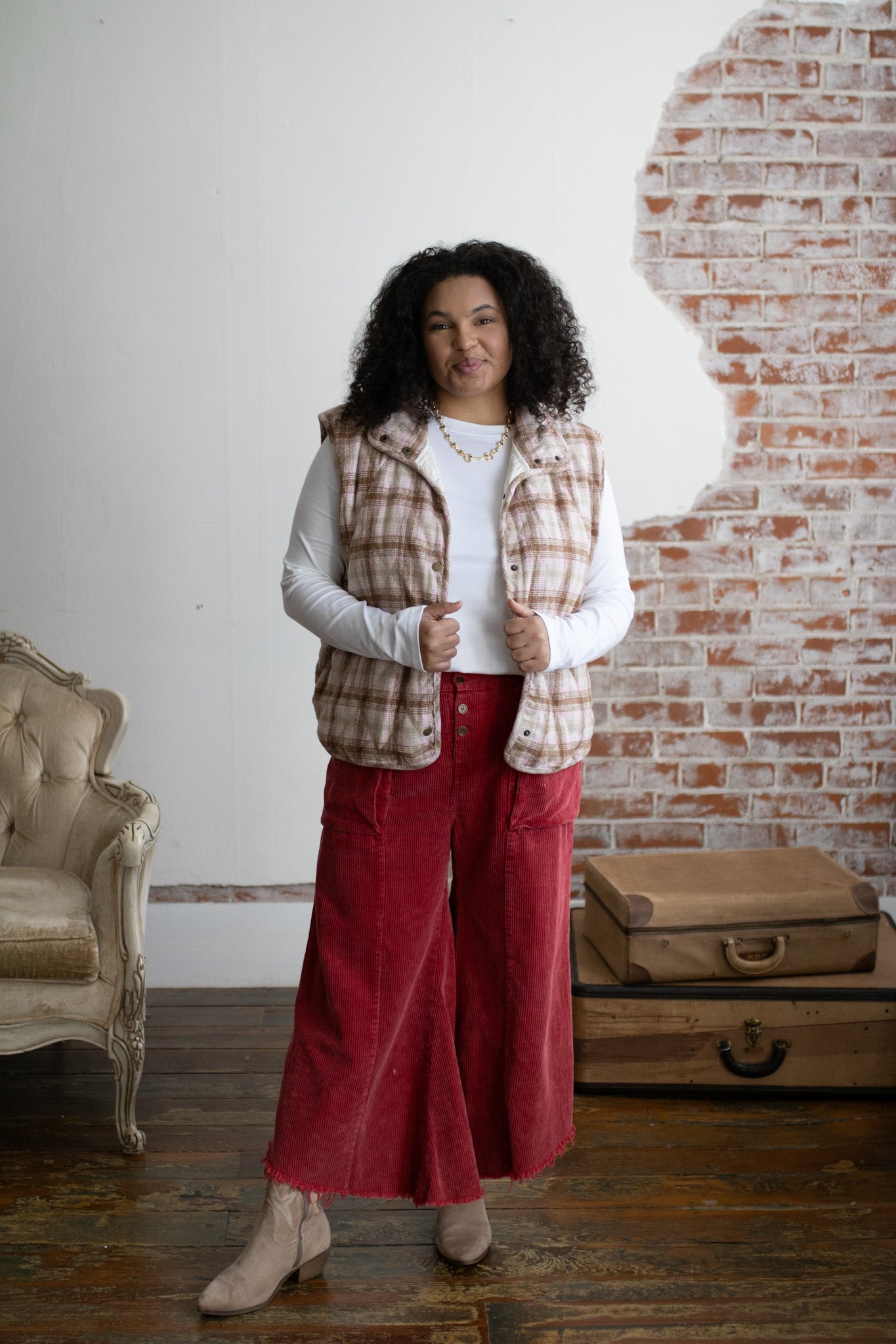 Emery Snap Button High Neck Vest | Blush