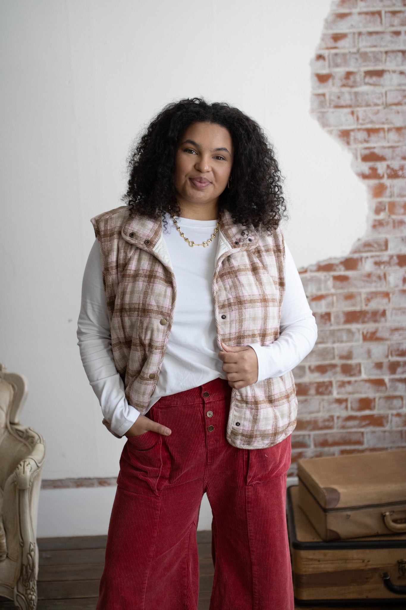 Emery Snap Button High Neck Vest | Blush