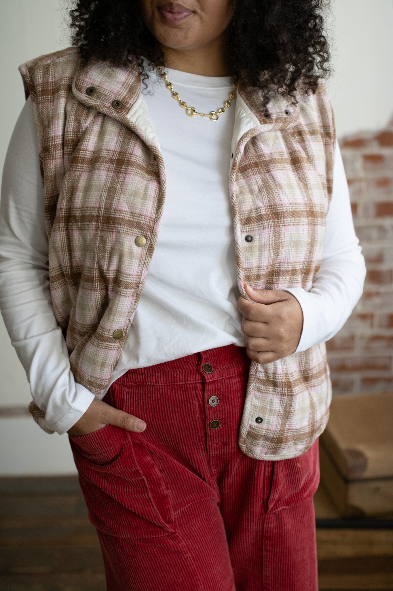 Emery Snap Button High Neck Vest | Blush