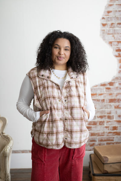 Emery Snap Button High Neck Vest | Blush