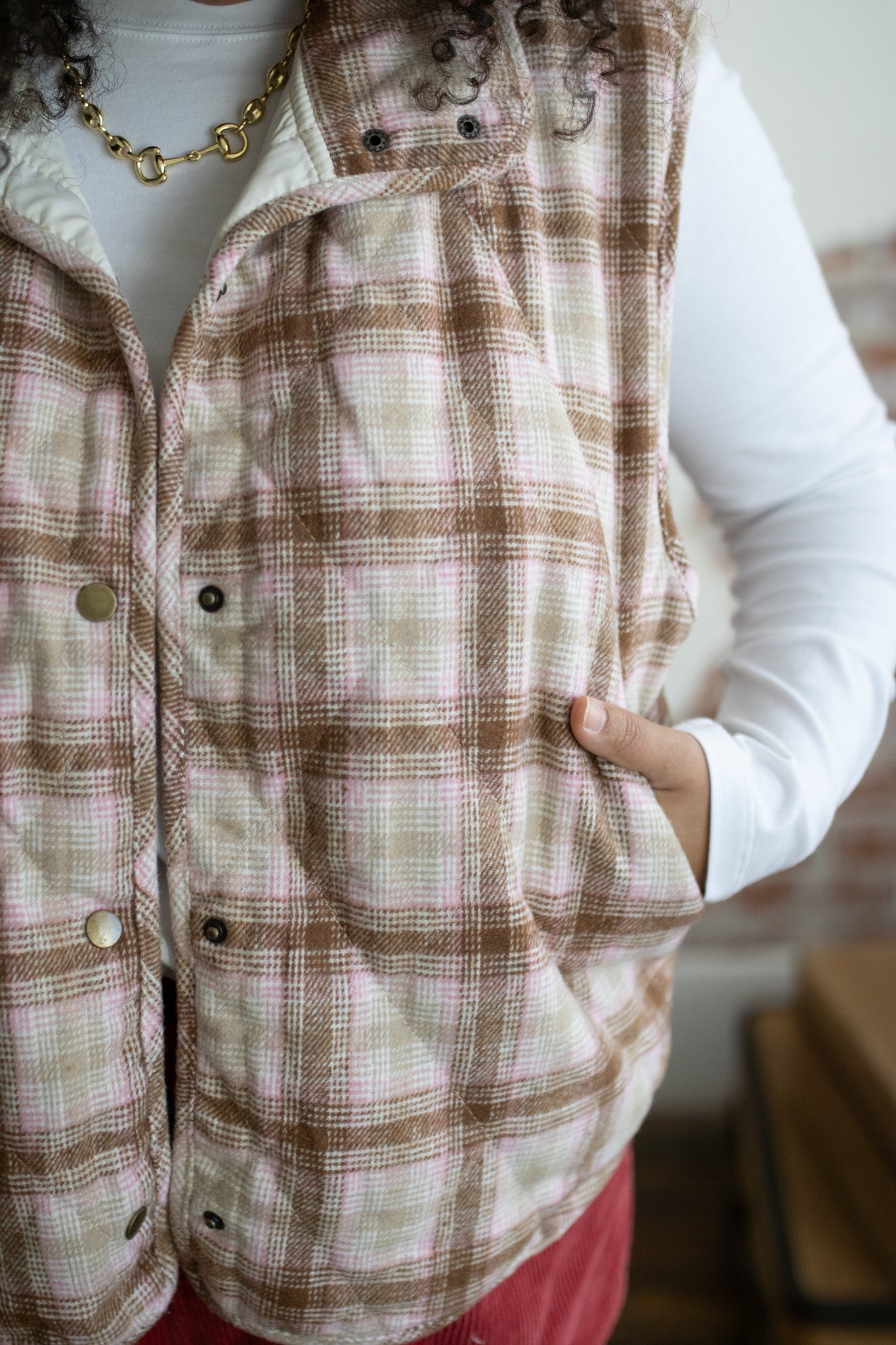 Emery Snap Button High Neck Vest | Blush