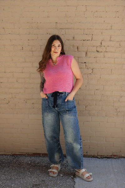Mira Split Neck Knit Sweater Top | Pink
