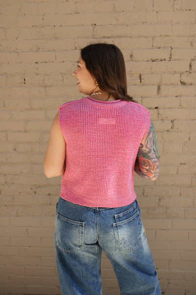 Mira Split Neck Knit Sweater Top | Pink