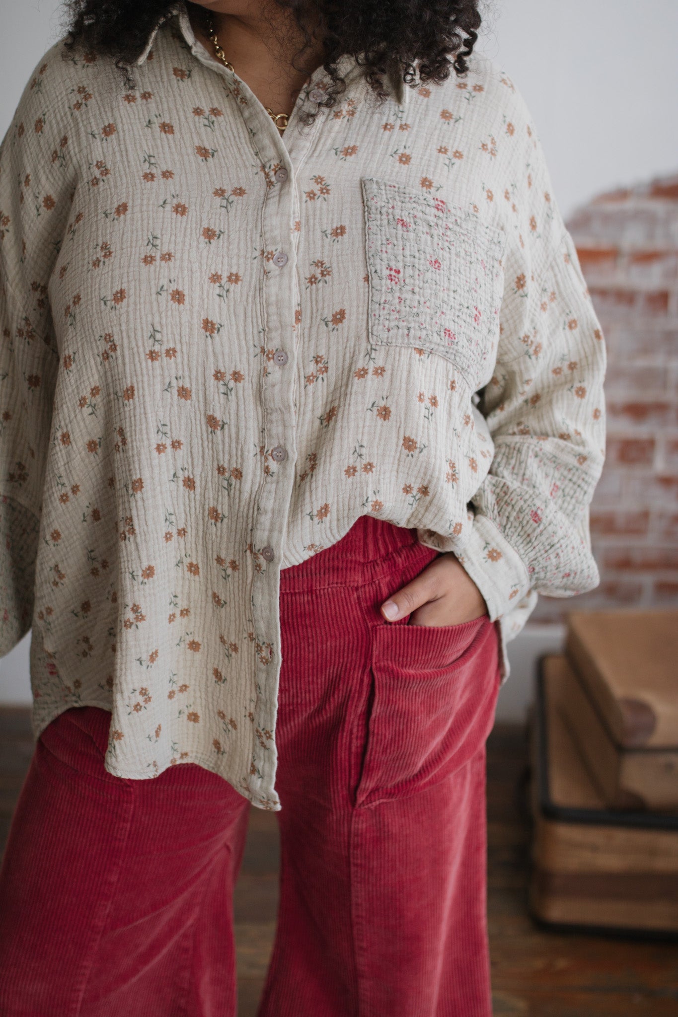 Flora Washed Gauze Button Down