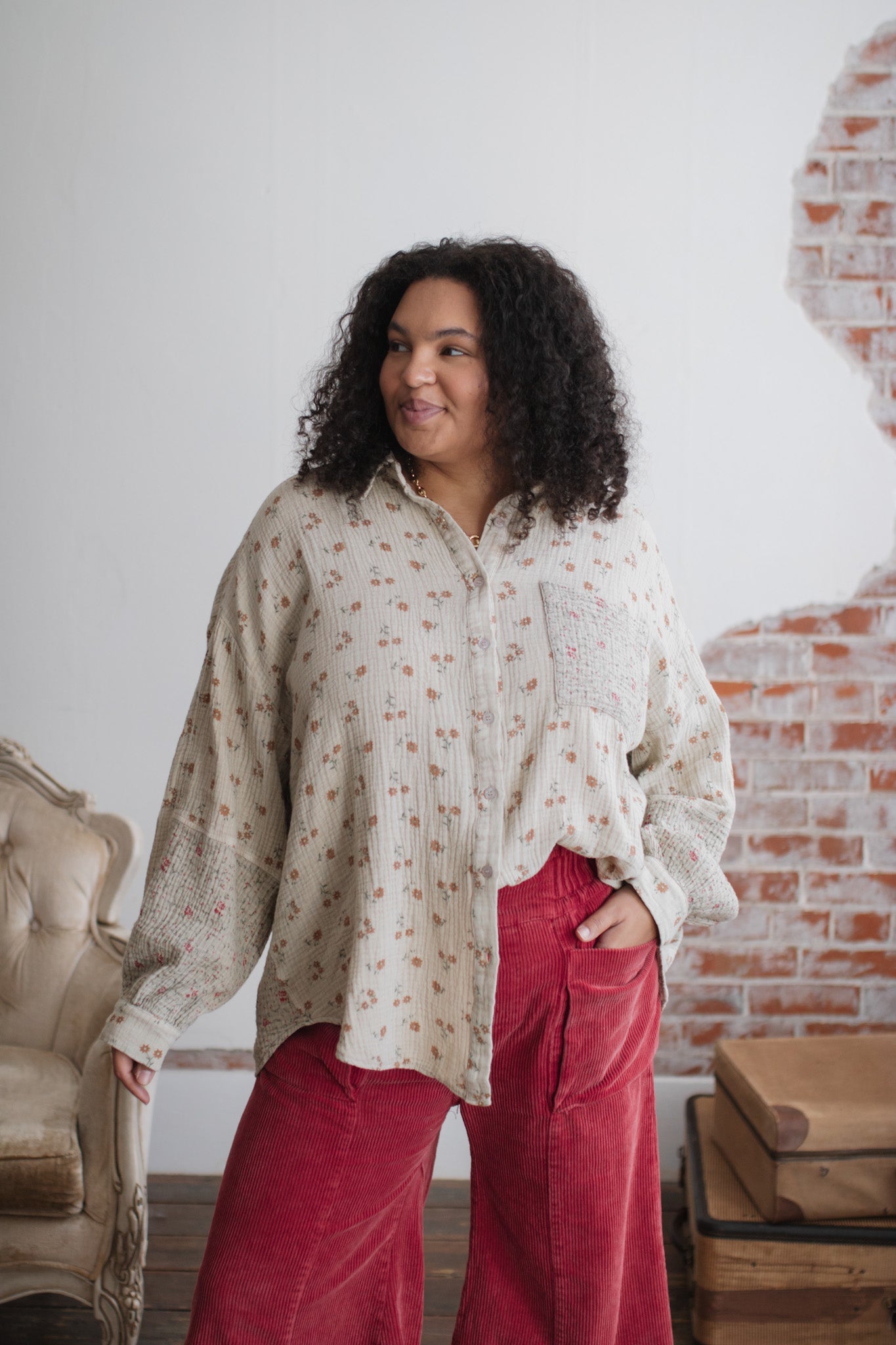 Flora Washed Gauze Button Down