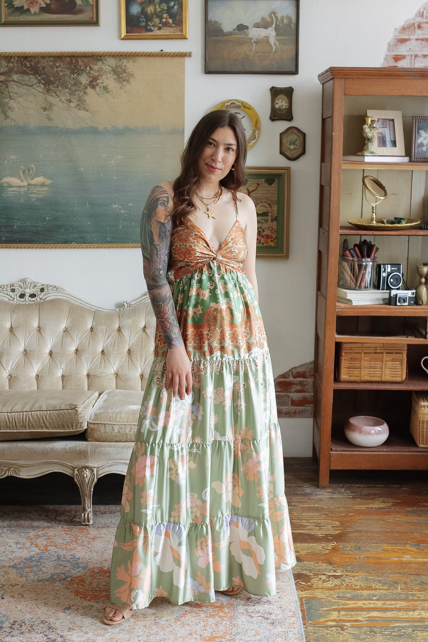 sienna maxi dress Satin Floral line shape flows into SHEIN Lady Women's All sale-20250602 Type:Long