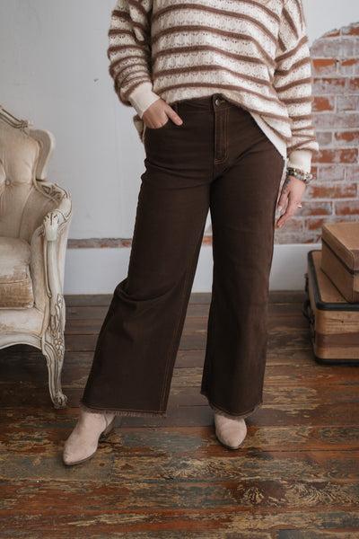 Maisie Wide Leg Brown Denim