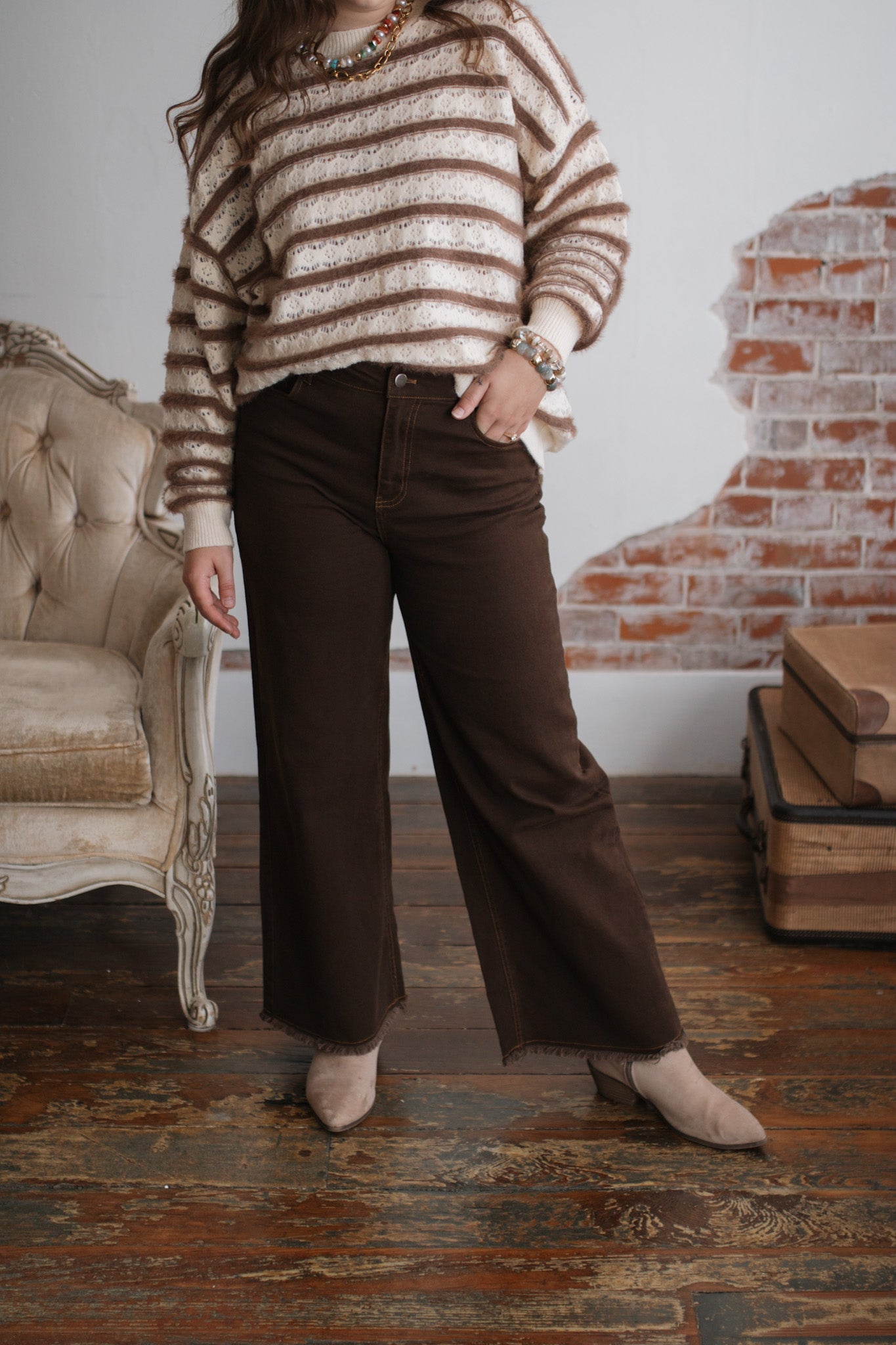 Maisie Wide Leg Brown Denim