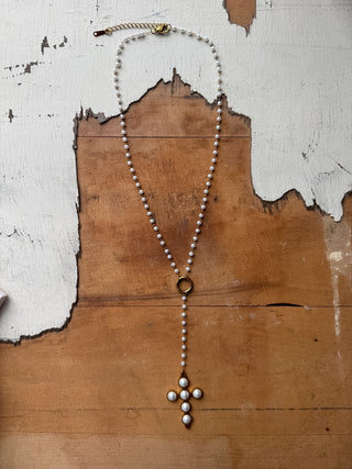 Hope Pearl Cross Lariat Necklace
