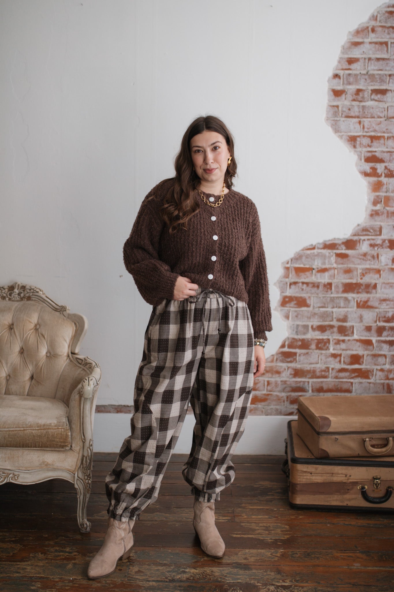 Lina Textured Knit Cardigan - Chestnut