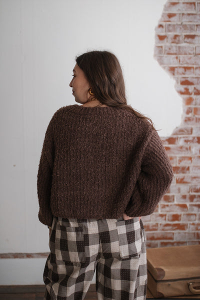 Lina Textured Knit Cardigan - Chestnut