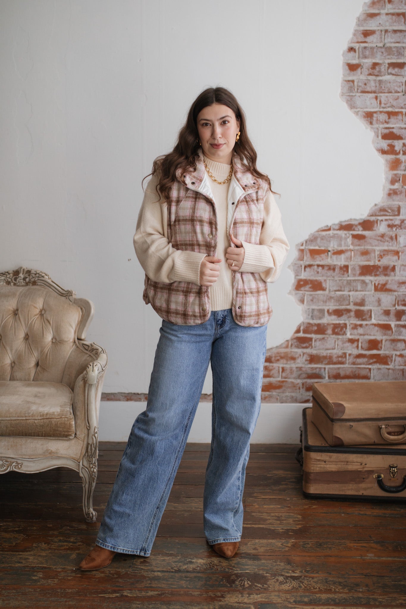 Emery Snap Button High Neck Vest | Blush