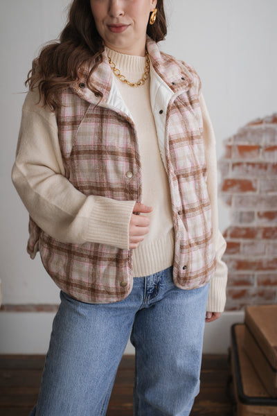 Emery Snap Button High Neck Vest | Blush