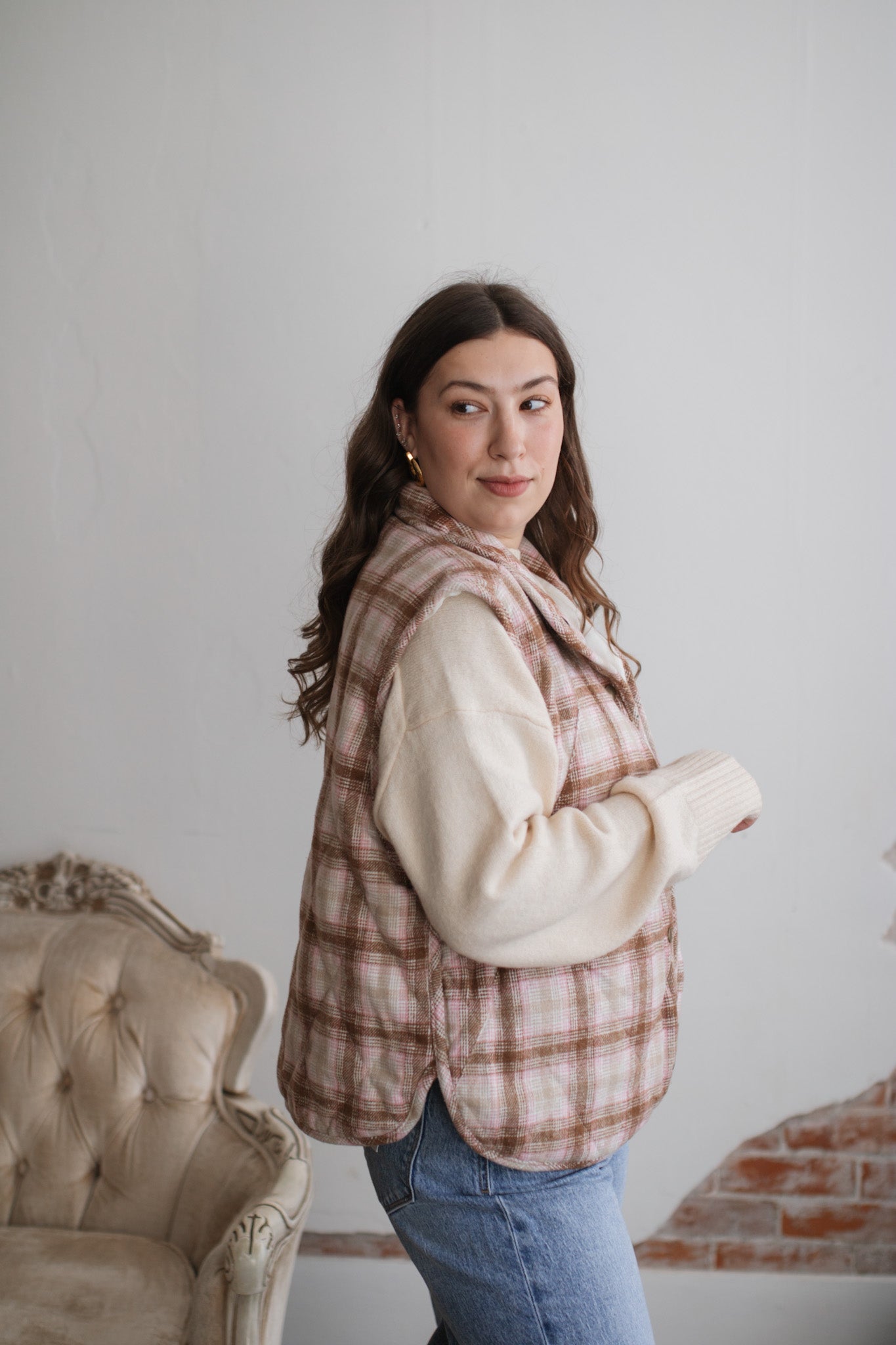 Emery Snap Button High Neck Vest | Blush