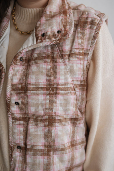 Emery Snap Button High Neck Vest | Blush