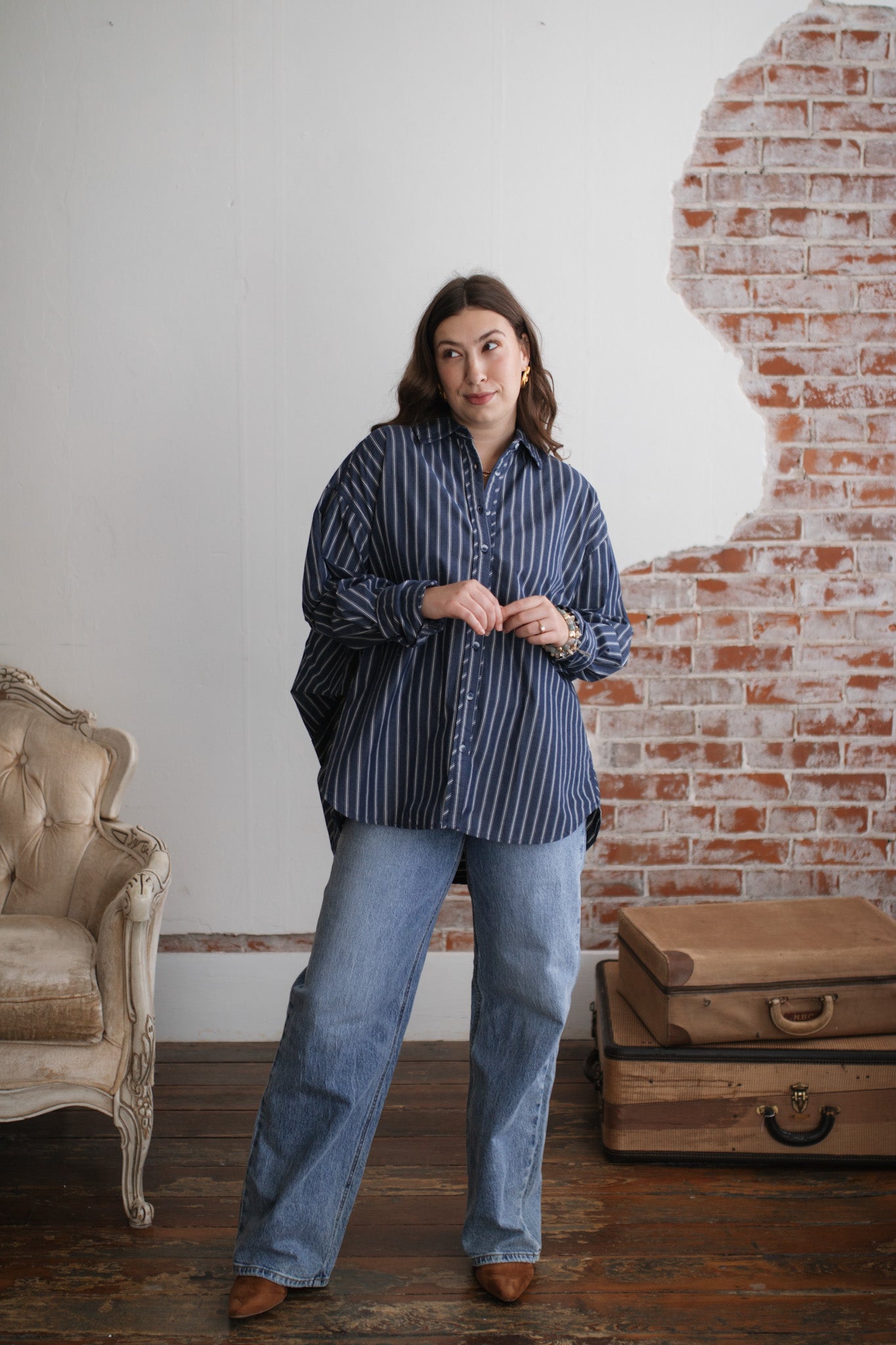 Zoe Striped Boyfriend Button Down