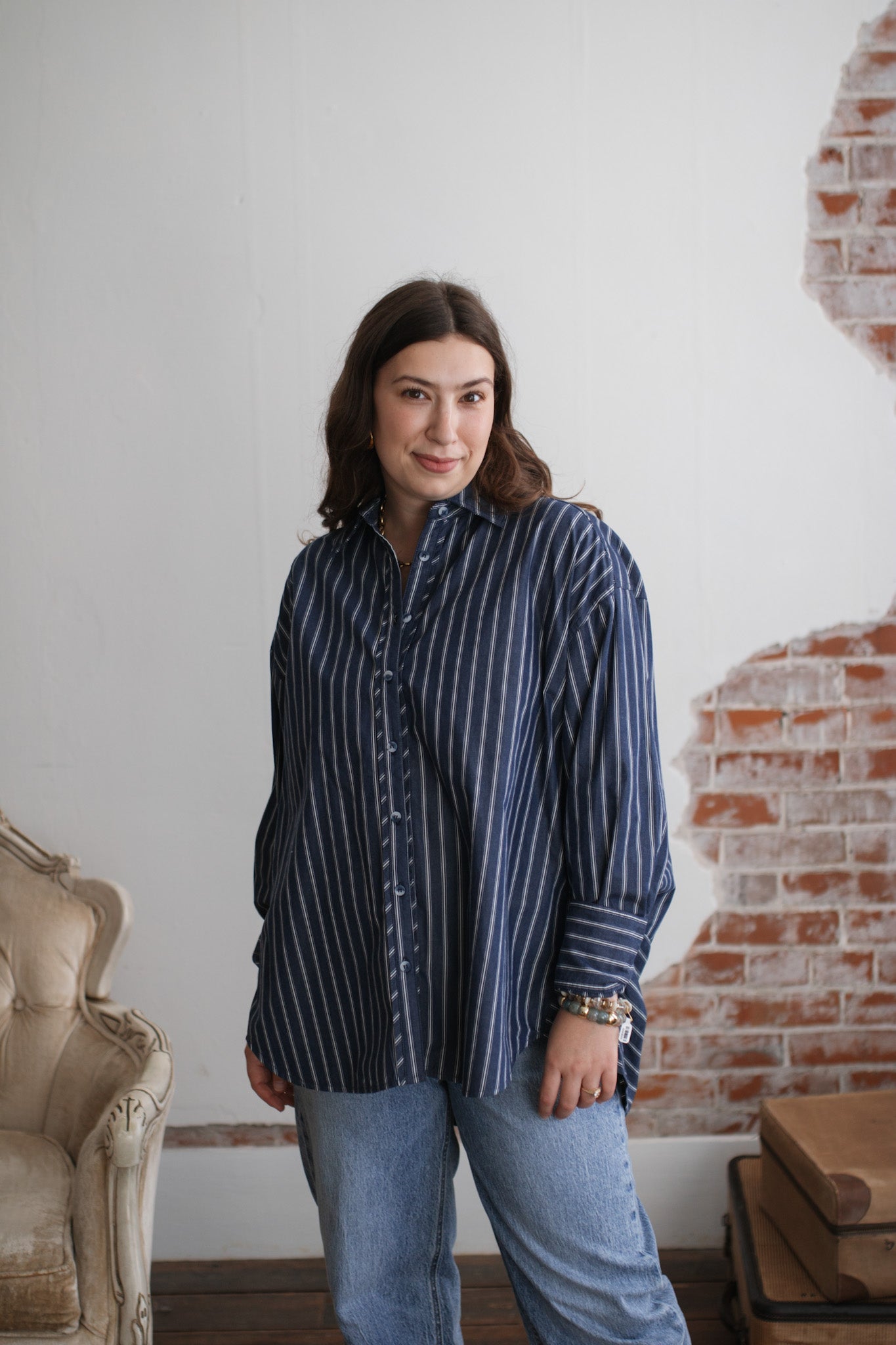 Zoe Striped Boyfriend Button Down