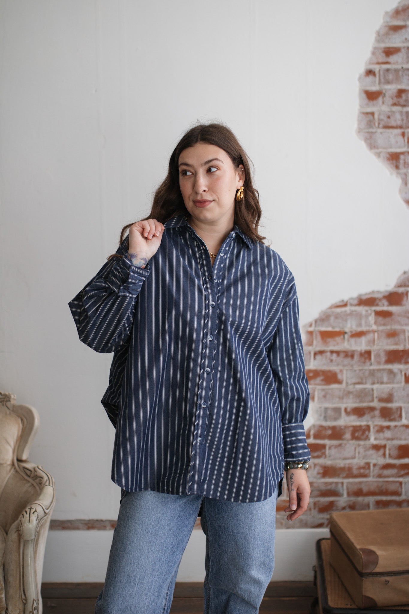 Zoe Striped Boyfriend Button Down