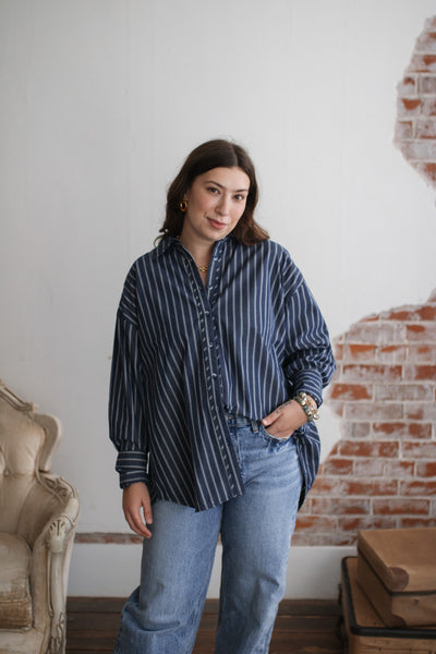 Zoe Striped Boyfriend Button Down
