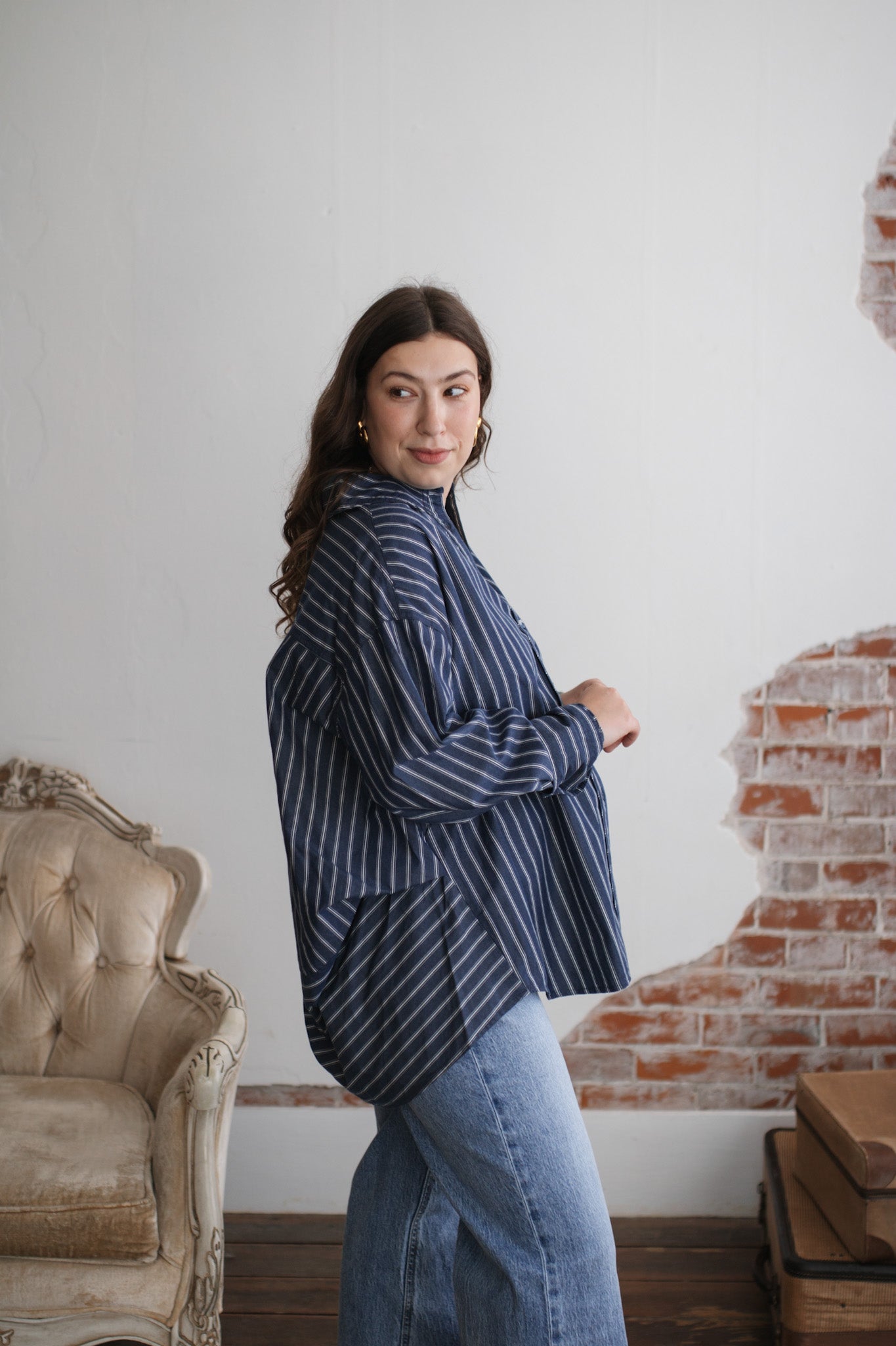 Zoe Striped Boyfriend Button Down