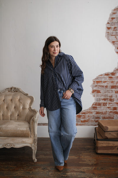 Zoe Striped Boyfriend Button Down