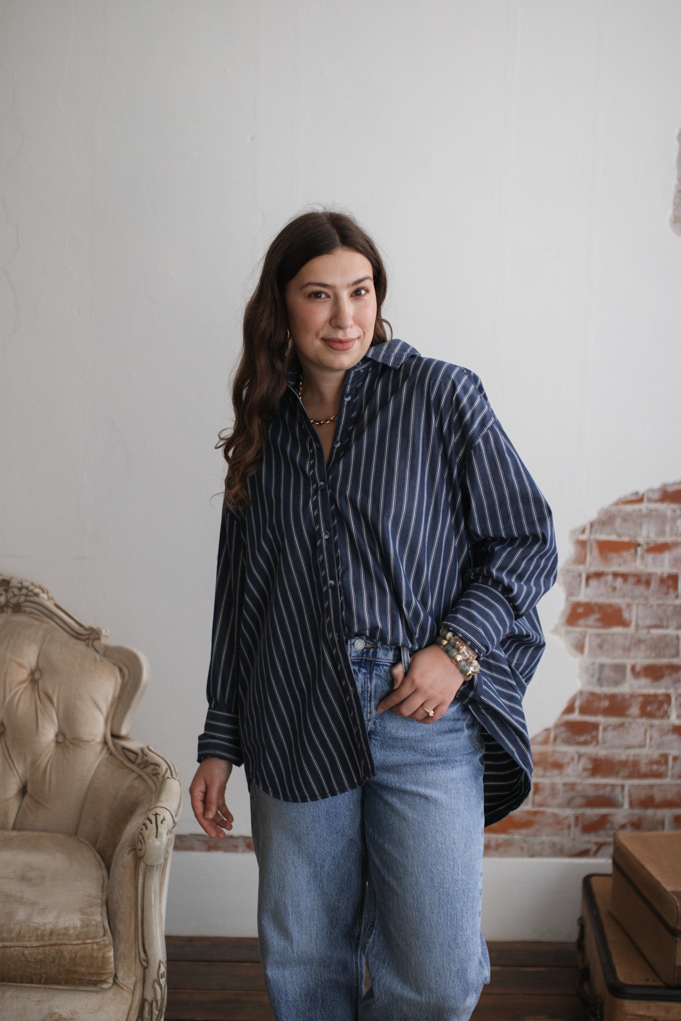 Zoe Striped Boyfriend Button Down