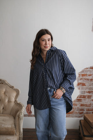 Zoe Striped Boyfriend Button Down
