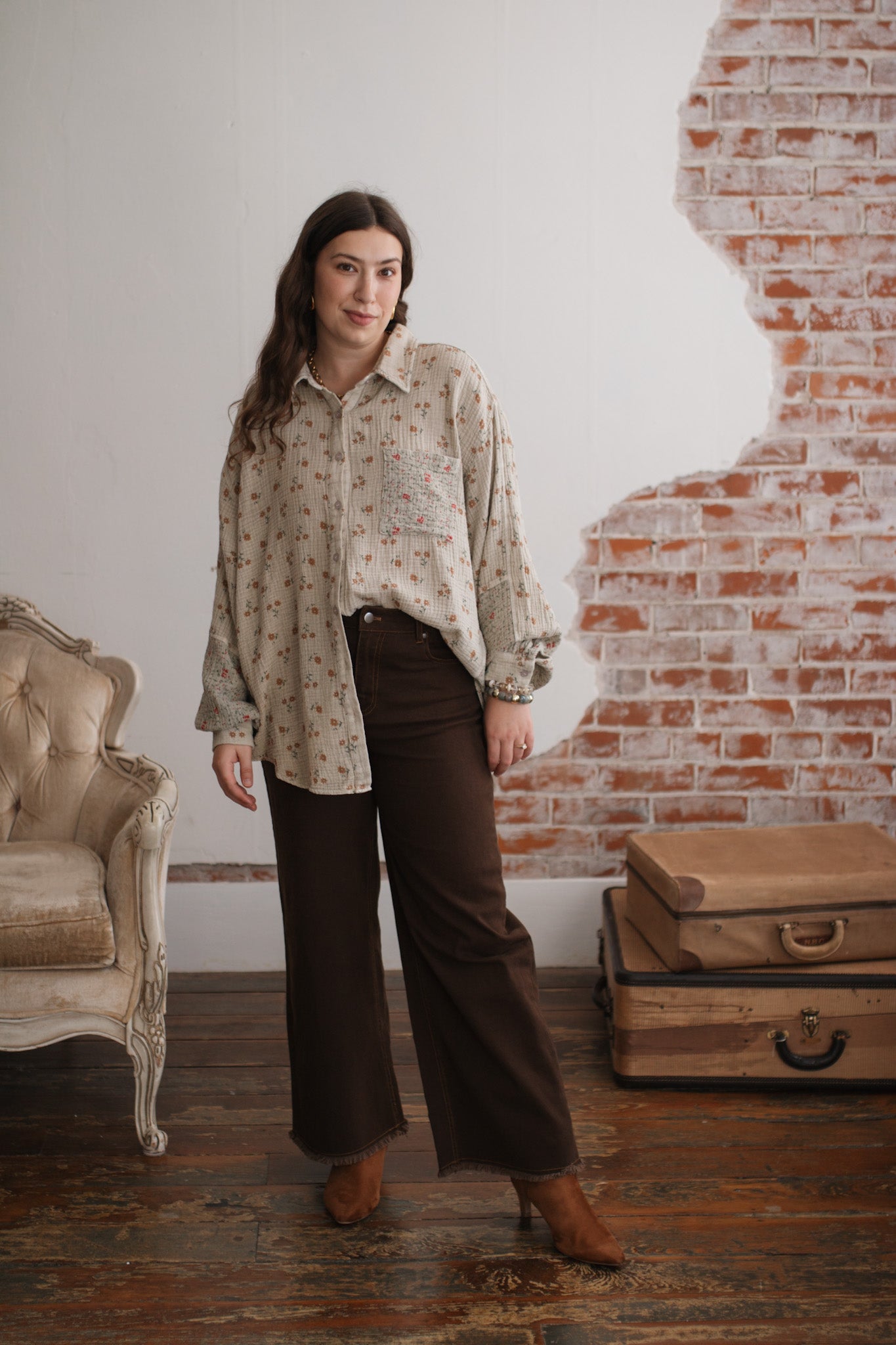 Flora Washed Gauze Button Down