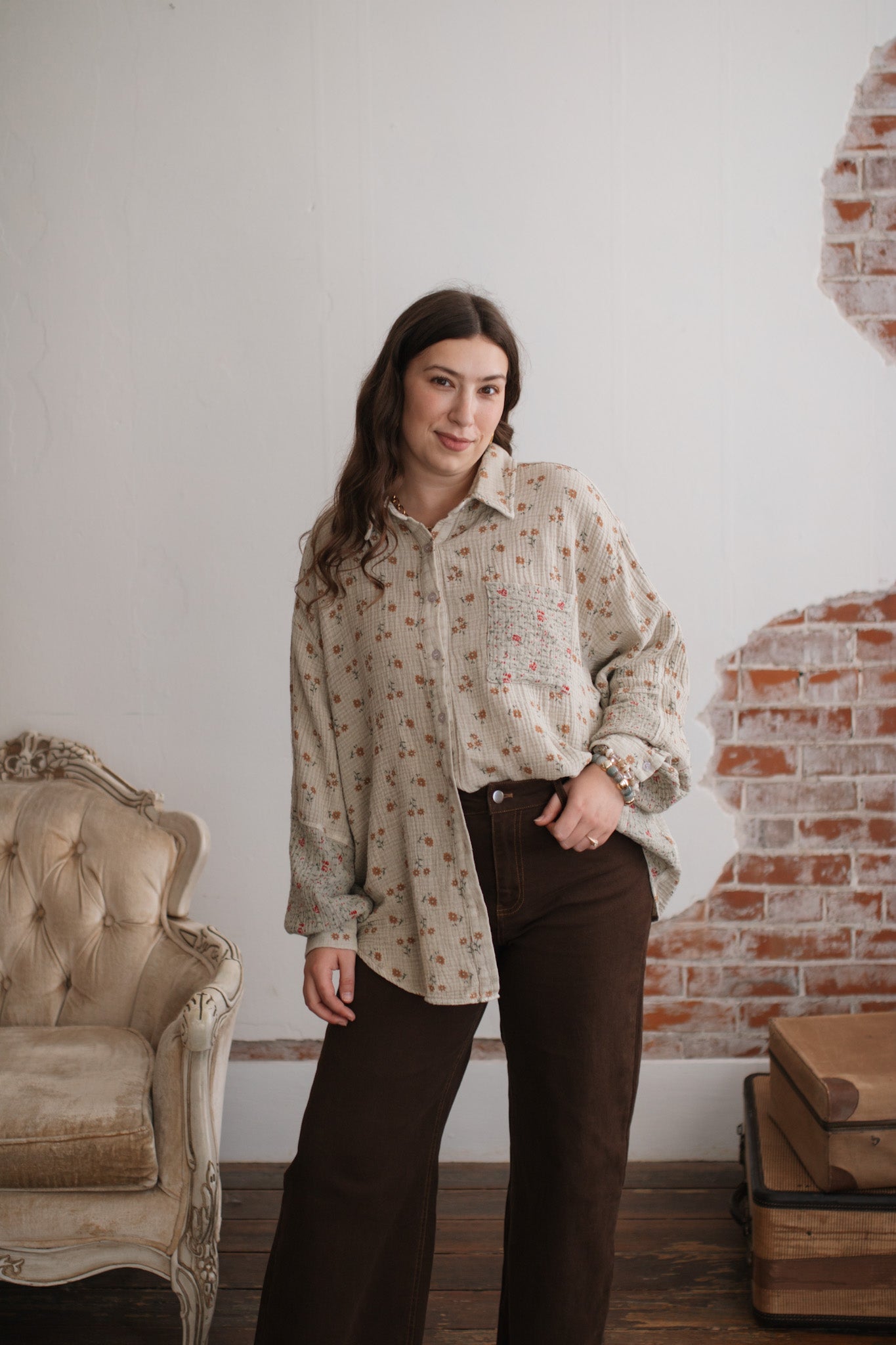 Flora Washed Gauze Button Down