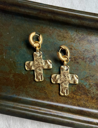 Eden Hammered Cross Earrings