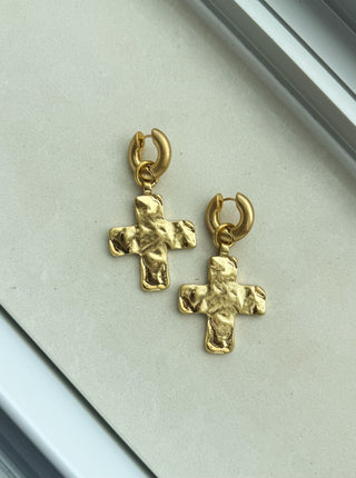 Eden Hammered Cross Earrings
