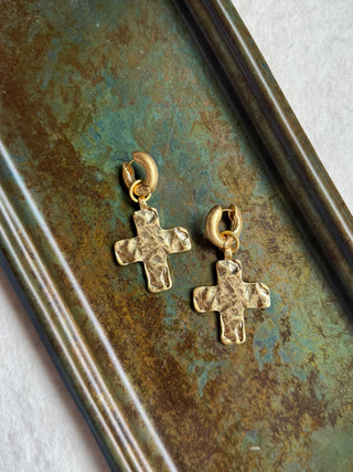 Eden Hammered Cross Earrings