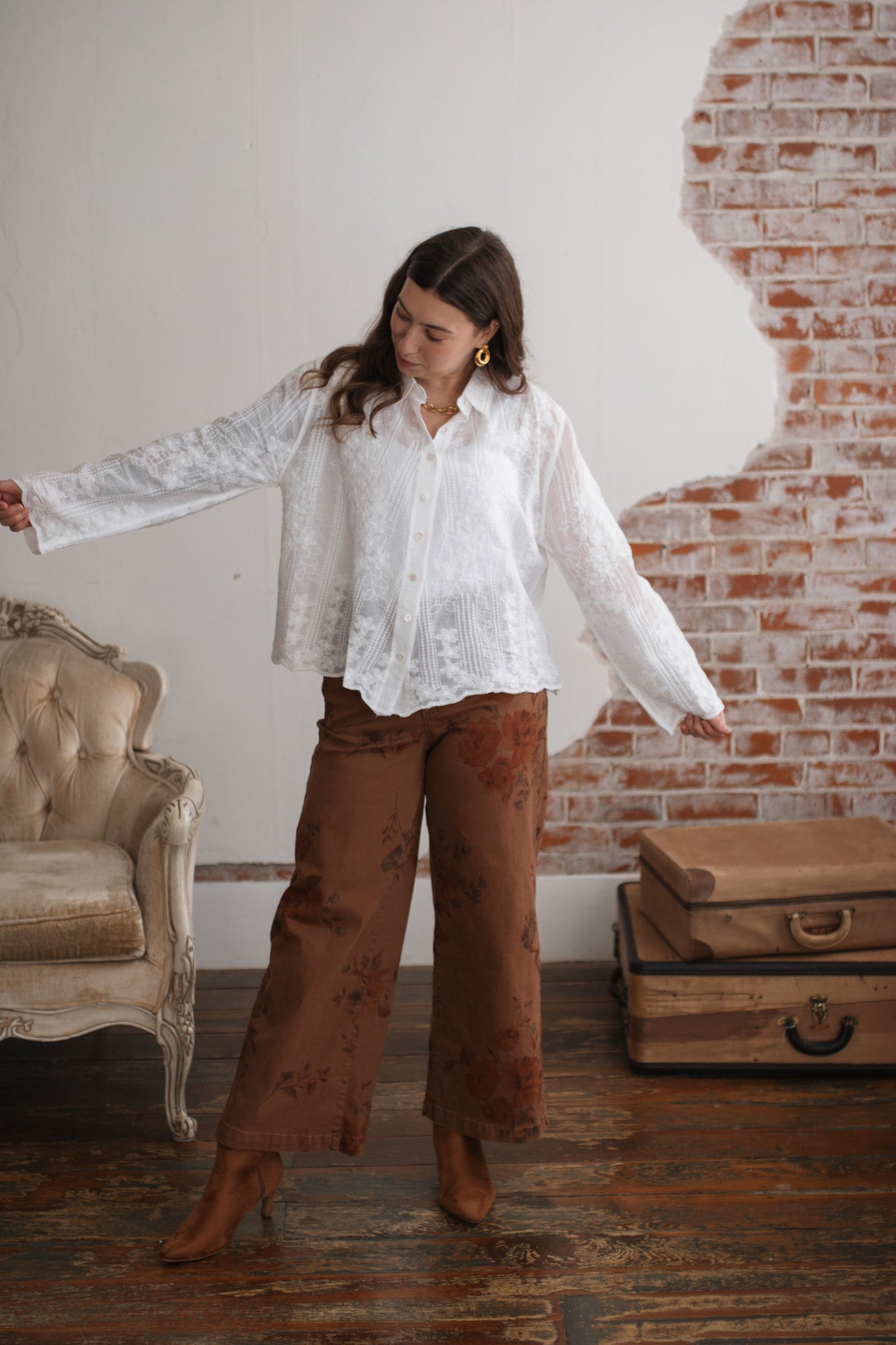 Lanie Embroidered Button Down Top