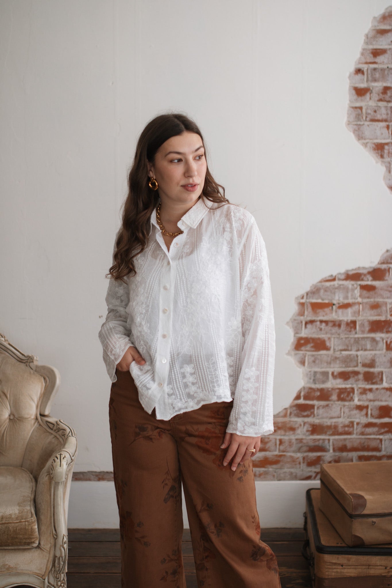 Lanie Embroidered Button Down Top