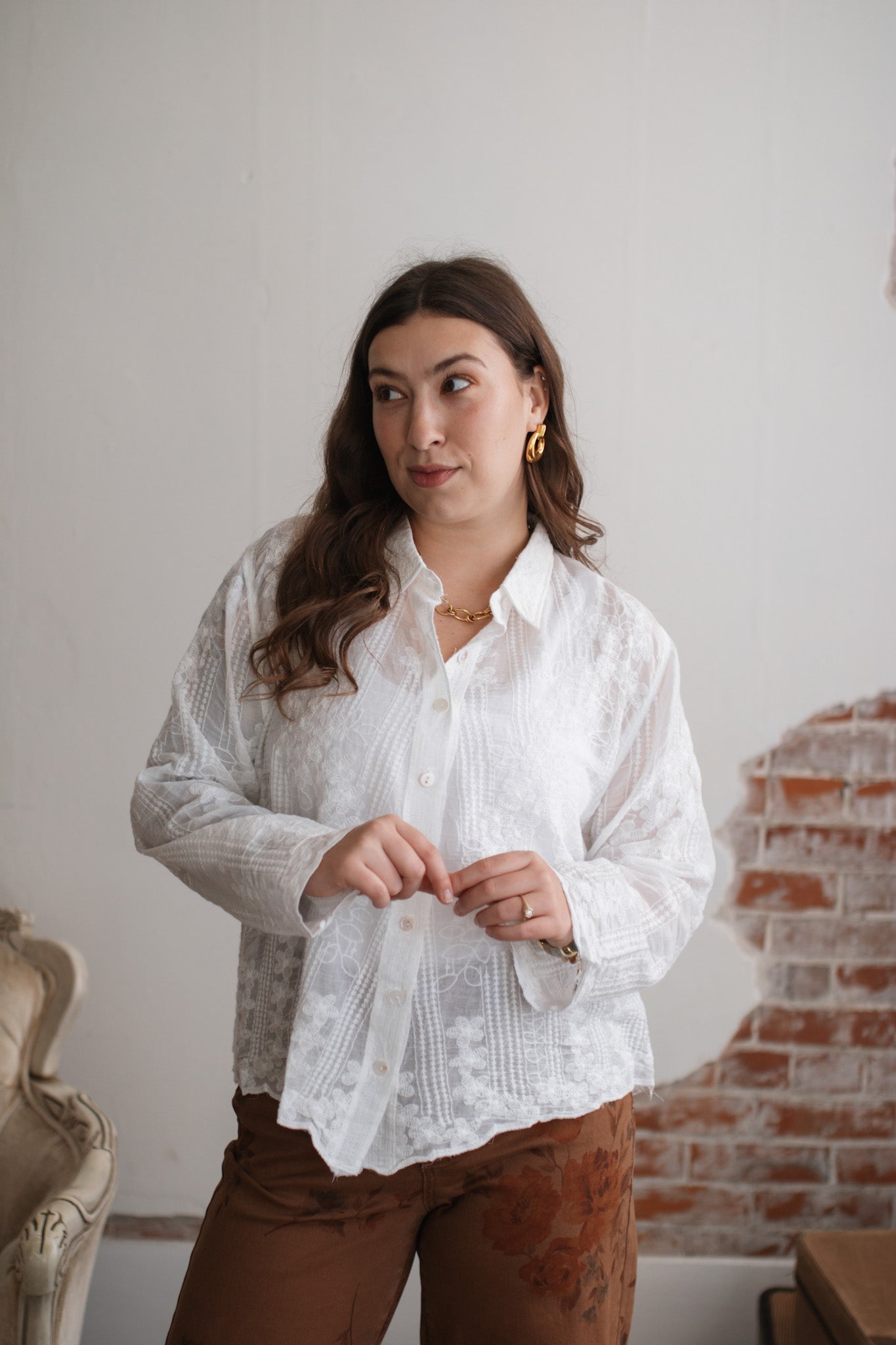 Lanie Embroidered Button Down Top