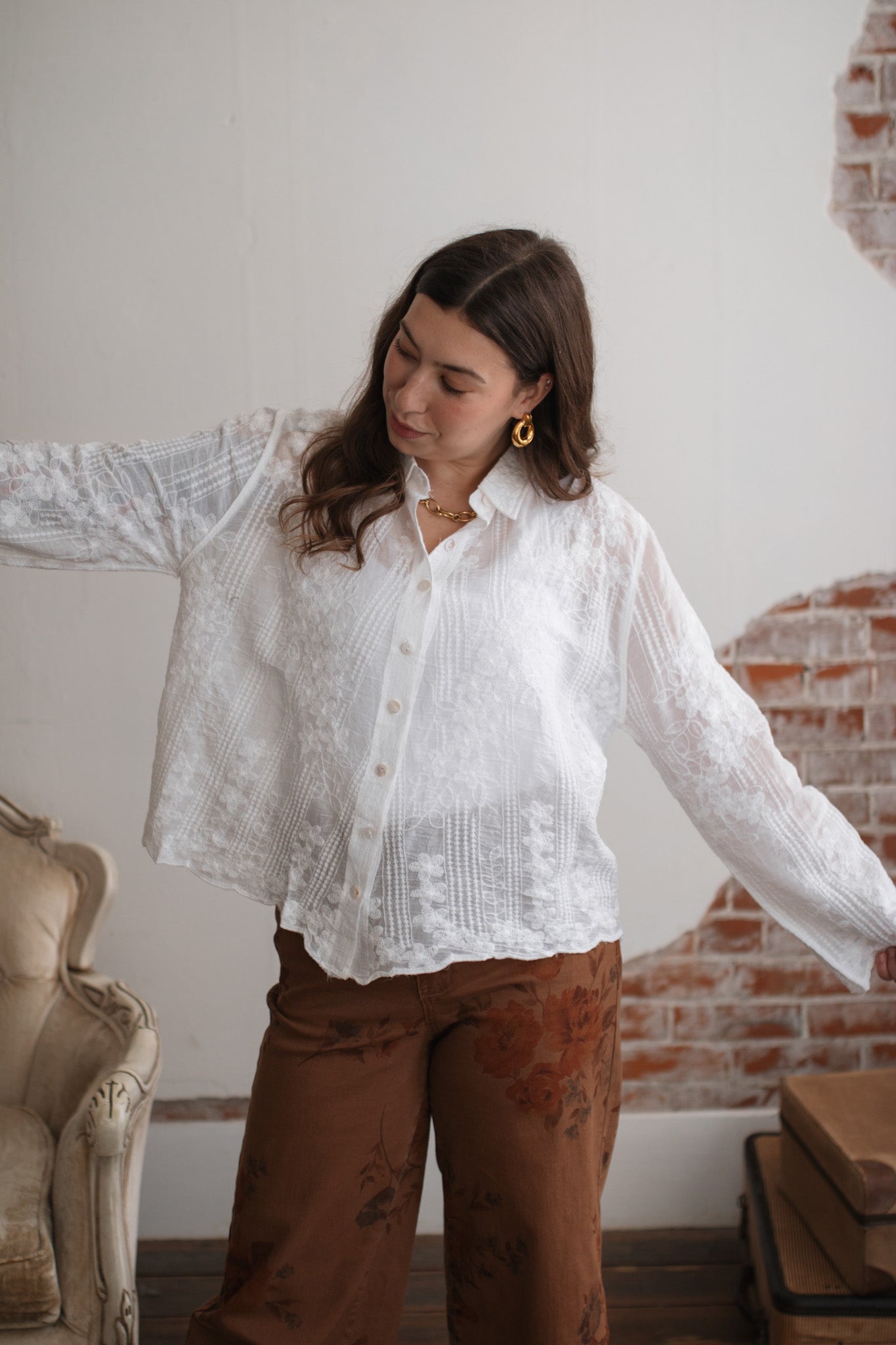 Lanie Embroidered Button Down Top