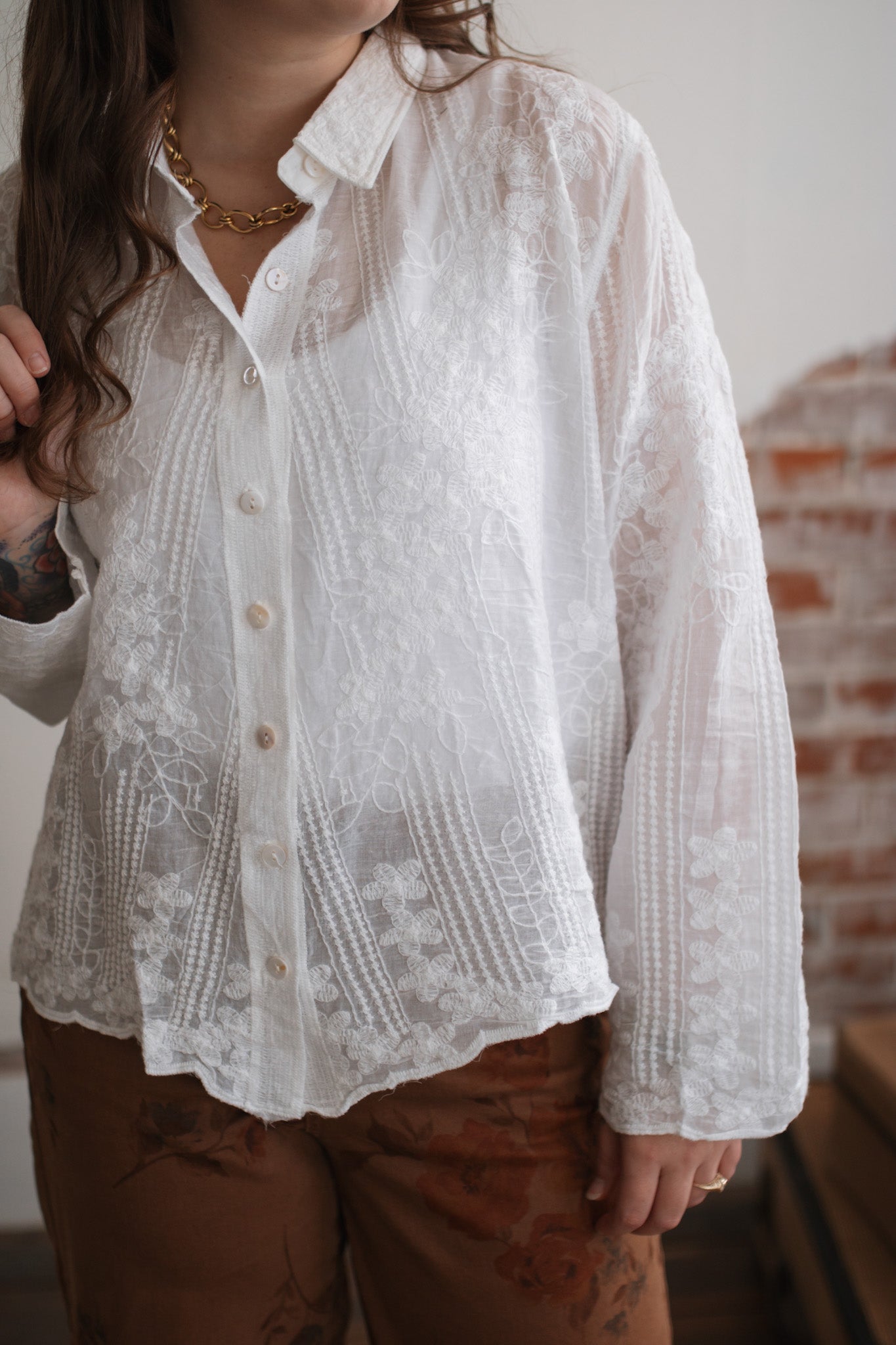Lanie Embroidered Button Down Top