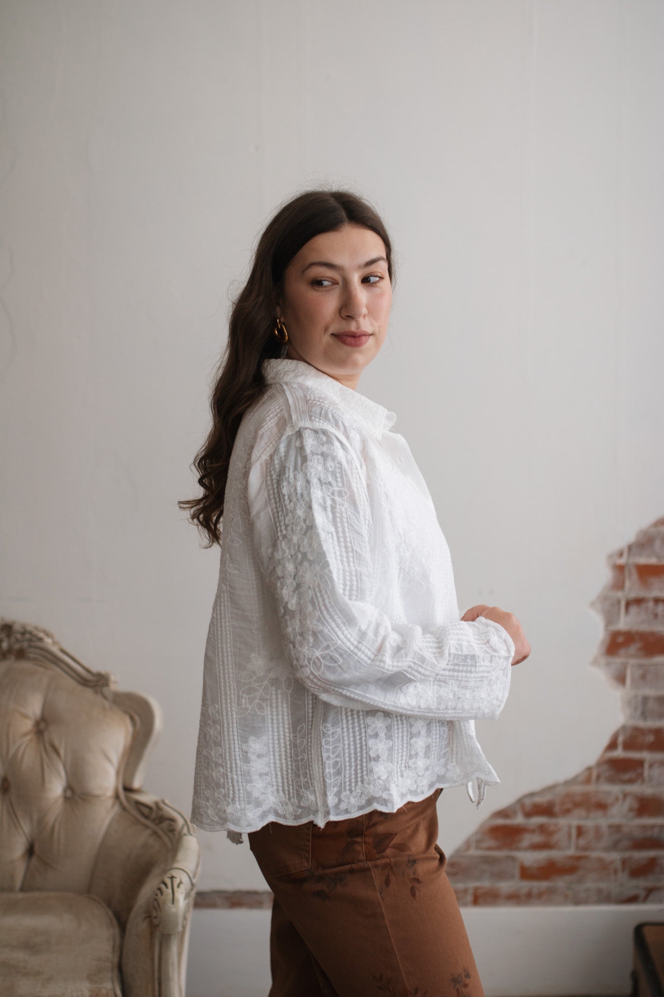 Lanie Embroidered Button Down Top