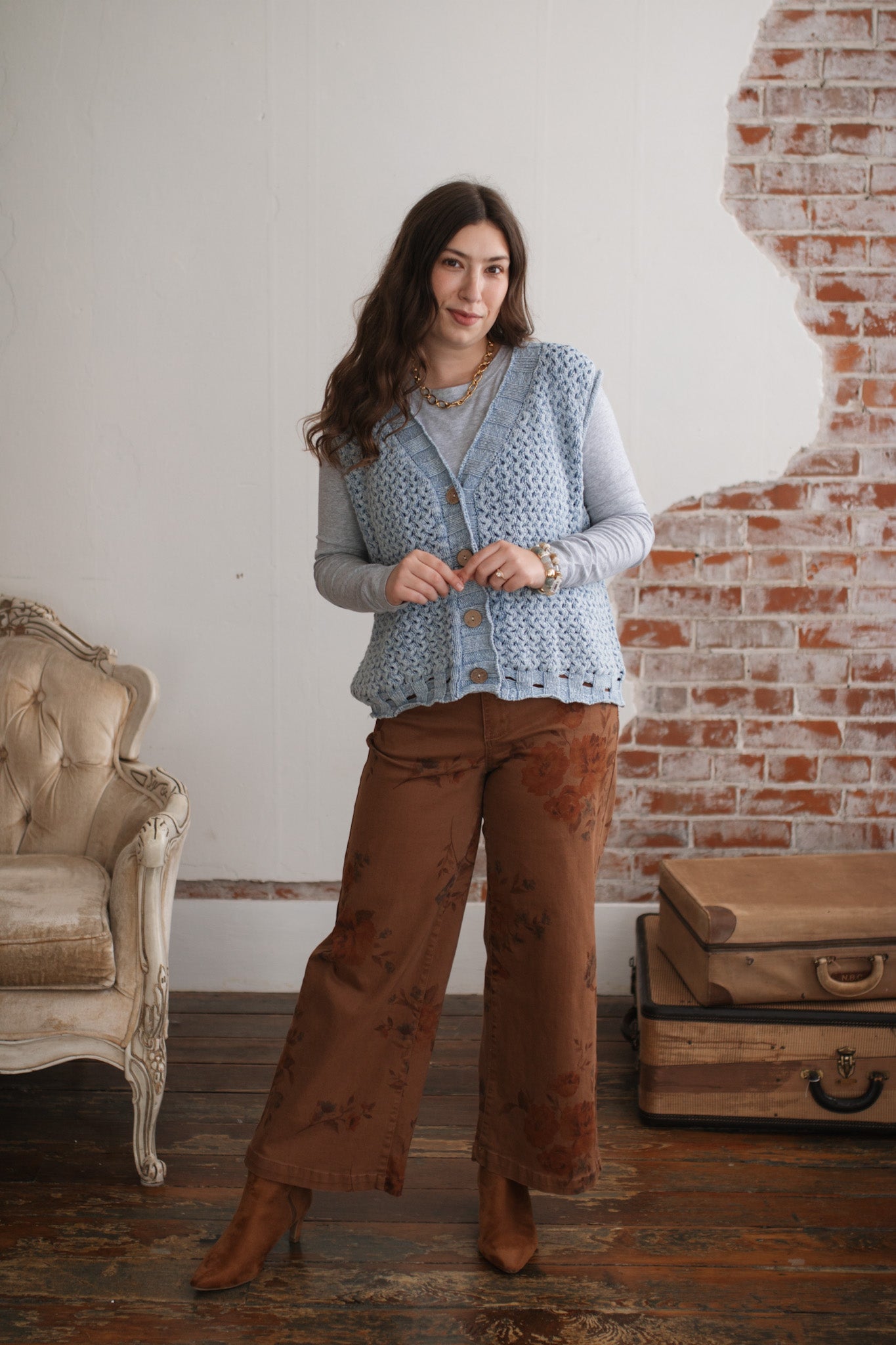 Lila Vintage Washed Knit Sweater Vest