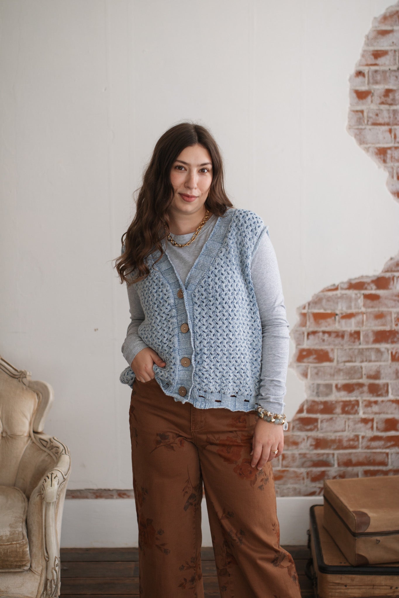 Lila Vintage Washed Knit Sweater Vest