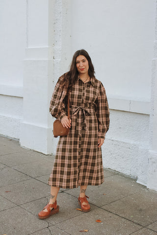 Annie Gingham Tie Midi Dress